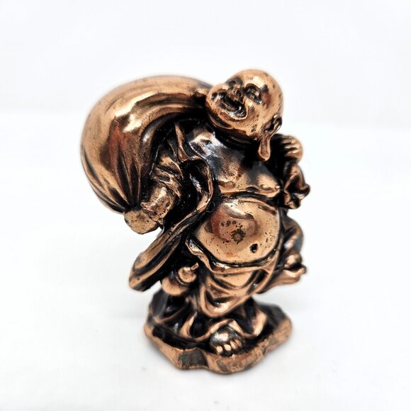 Wooden Box Set of 4 Happiness Buddha Figurines with Square Silk Scarf - Picture 5 of 9